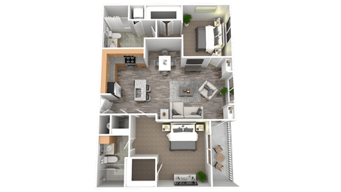 Floor plan for 2 beds, 2 baths, 1109 sqft